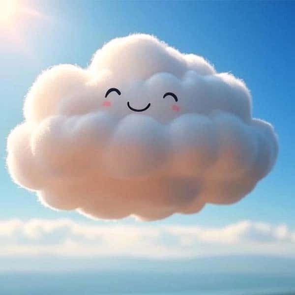 A happy smiling fluffy animated ascension of Jesus cloud